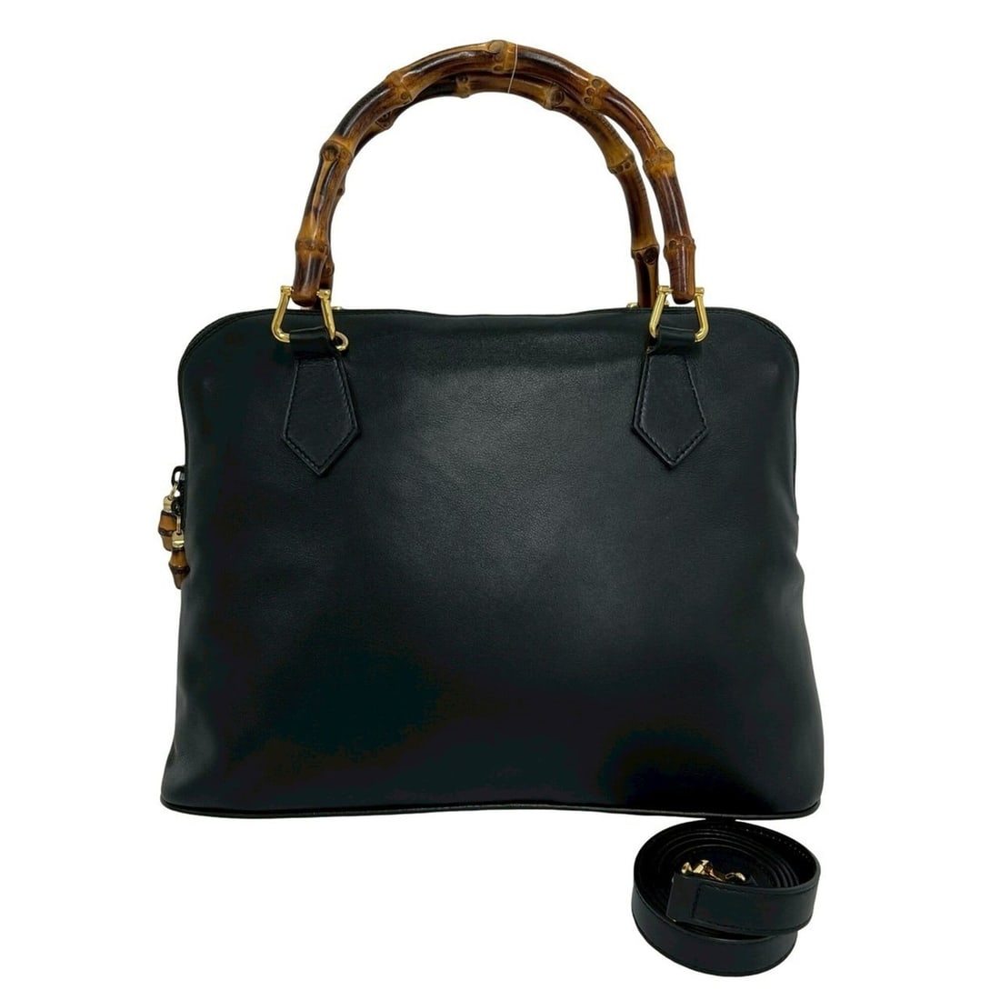 GUCCI Vintage Bamboo Leather 2-Way Handbag/Shoulder Bag, Black, Item No. 25964: --- Catalog ---Category: SizeSize (HxWxD): 25cm x 32cm x 10cm / 9.84'' x 12.59'' x 3.93''Category: DesignType: Handbag, Shoulder bagColor: BlackGender: WomenMaterial: Leather Category: GeneralBrand: G