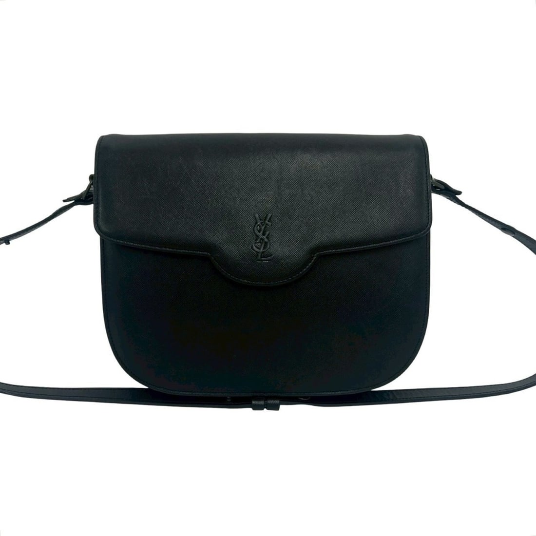 YVES SAINT LAURENT Vintage YSL Logo Leather Semi-Shoulder Bag/Pouch, Black, 31873: --- Catalog ---Category: SizeSize (HxWxD): 22cm x 24cm x 5cm / 8.66'' x 9.44'' x 1.96''Category: DesignType: Pochette, Shoulder bagColor: BlackGender: WomenMaterial: Leather Category: GeneralBrand: Yv