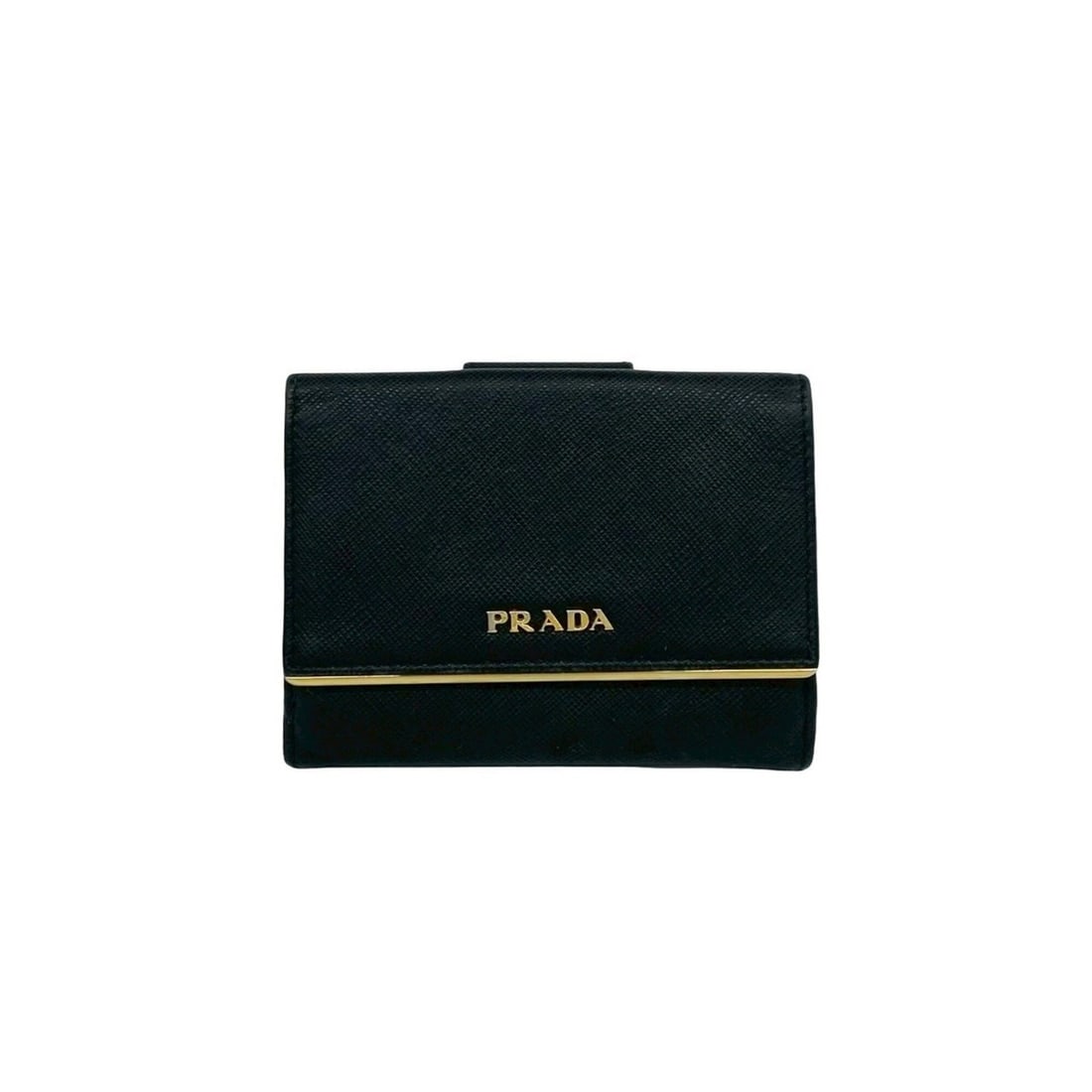 PRADA logo hardware, Saffiano leather, genuine bi-fold wallet, mini business card holder/card case,: --- Catalog ---Category: SizeSize (HxWxD): 9cm x 12.5cm x 2cm / 3.54'' x 4.92'' x 0.78''Category: DesignType: Wallet (bi-fold)Color: BlackGender: WomenMaterial: Leather Category: GeneralBrand: Prada--