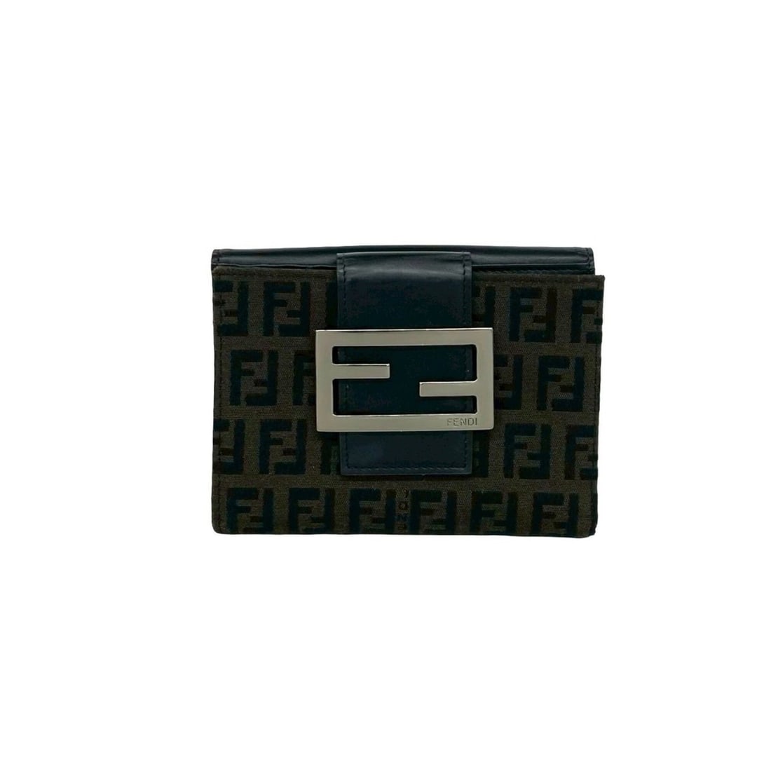 FENDI Zucca FF pattern logo hardware canvas leather genuine bi-fold wallet mini dark brown black: --- Catalog ---Category: SizeSize (HxWxD): 9.5cm x 13cm x 2.5cm / 3.74'' x 5.11'' x 0.98''Category: DesignType: Wallet (bi-fold)Color: Black, BrownGender: WomenMaterial: Canvas , Leather Category: Gen