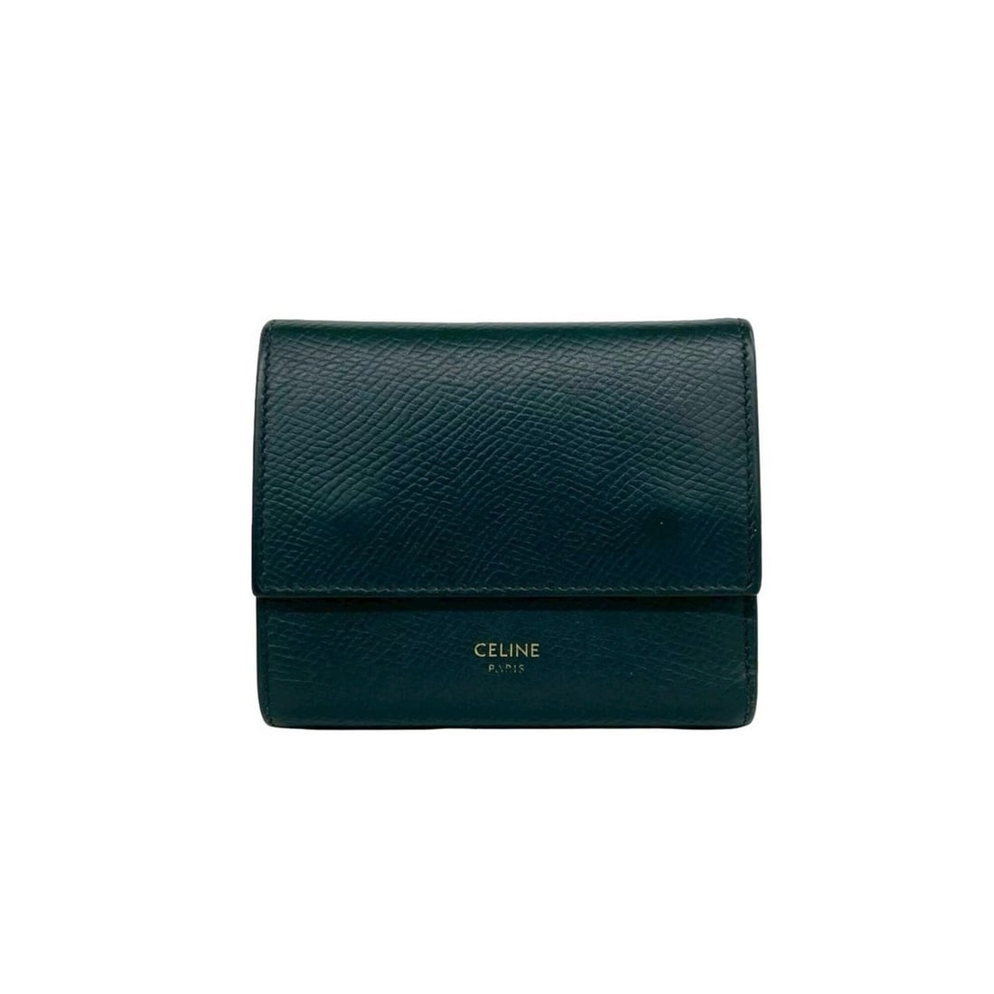 CELINE Small Trifold Leather Wallet, Mini Card Case, Dark Green, 31878: --- Catalog ---Category: SizeSize (HxWxD): 9cm x 10.5cm x 3cm / 3.54'' x 4.13'' x 1.18''Category: DesignType: Wallet (tri-fold)Color: GreenGender: WomenMaterial: Leather Category: GeneralBrand: Celine