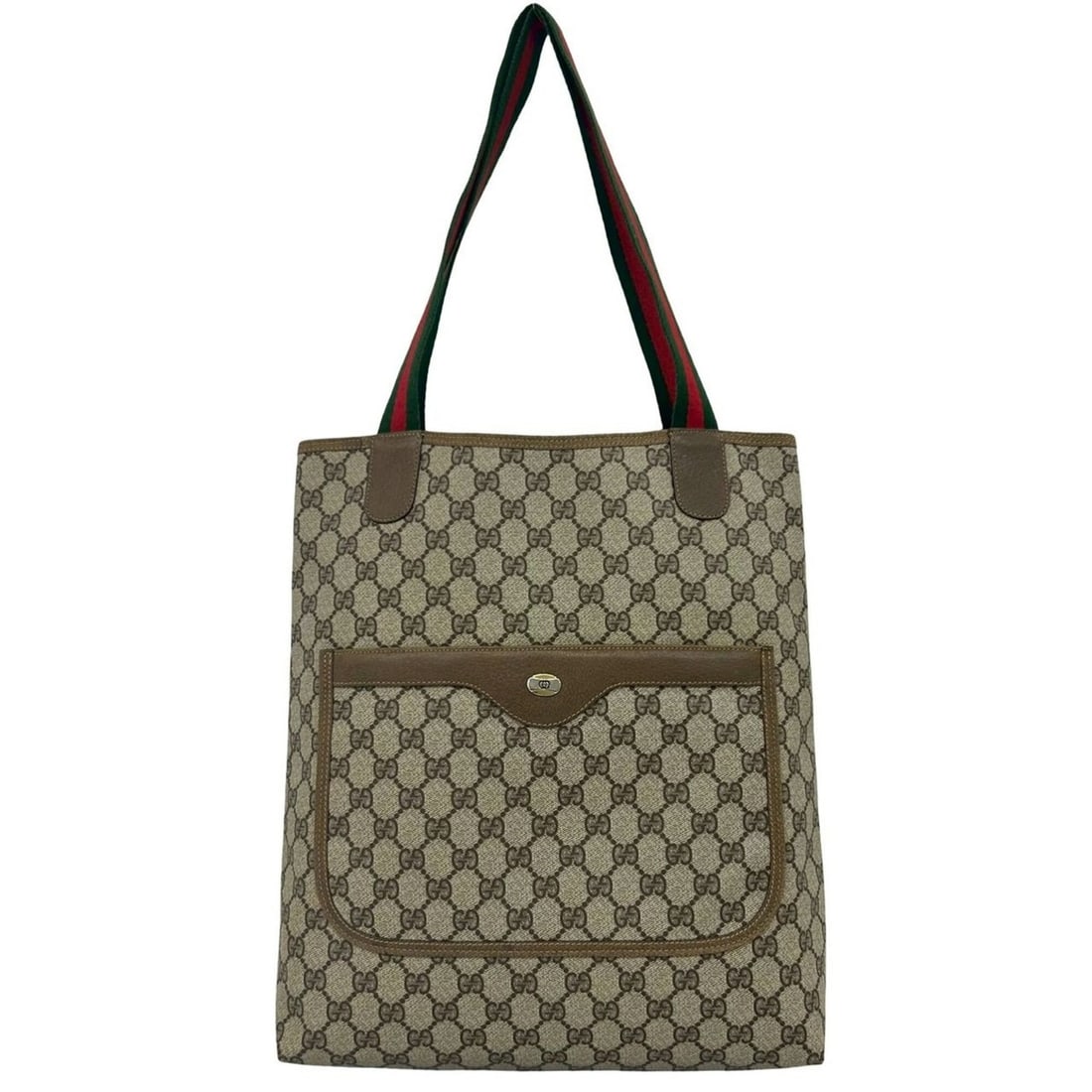 GUCCI (Old Gucci) Vintage Sherry Line GG Logo Hardware Leather Tote Bag Handbag Brown 19919: --- Catalog ---Category: SizeSize (HxWxD): 36cm x 30cm x 9cm / 14.17'' x 11.81'' x 3.54''Category: DesignType: Handbag, Tote bagColor: Brown, Green, Red colorGender: WomenMaterial: Leather , PVC Categ