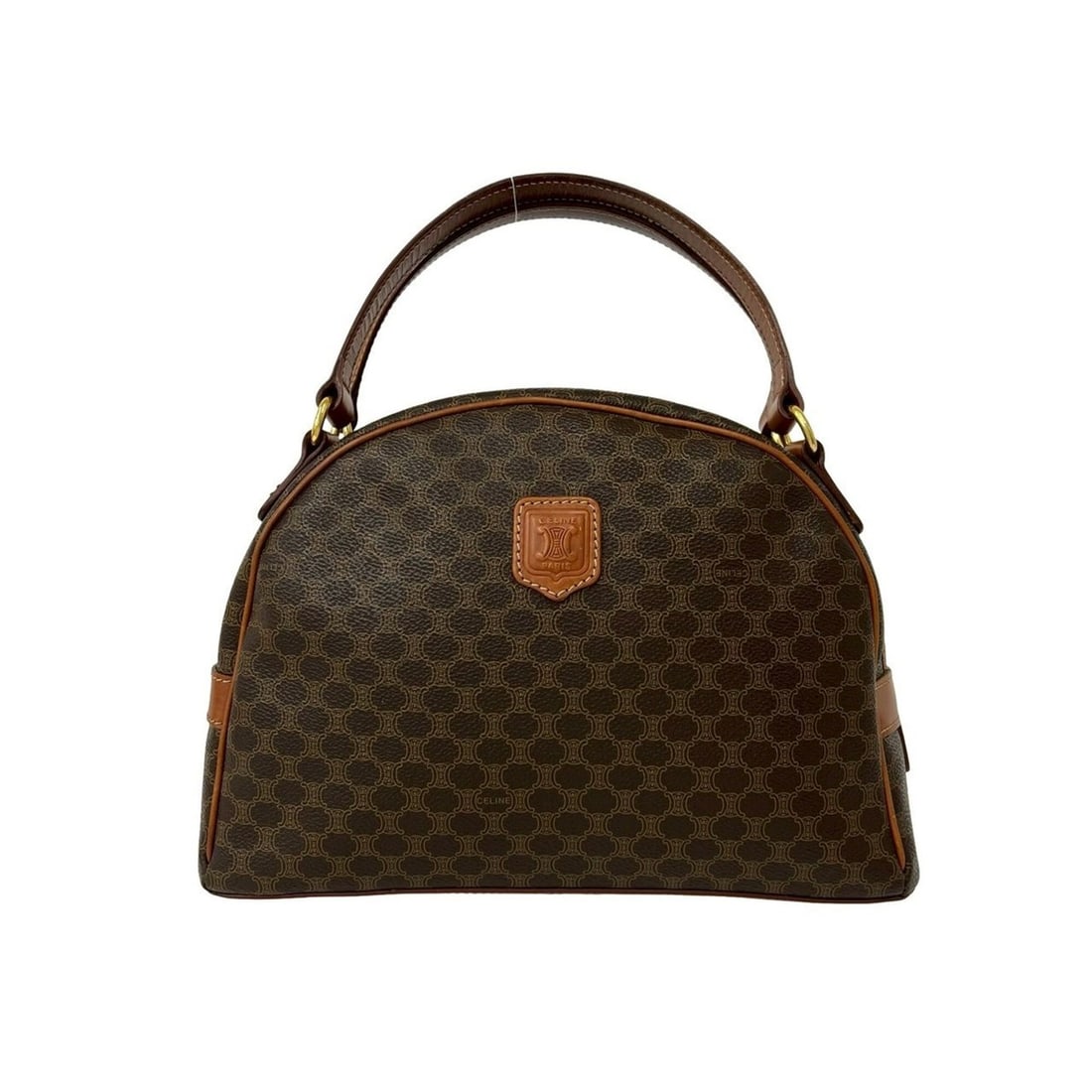 CELINE Vintage Macadam Blazon Triomphe Pattern Leather Handbag Mini Boston Bag Brown 59915 (1 of 11)