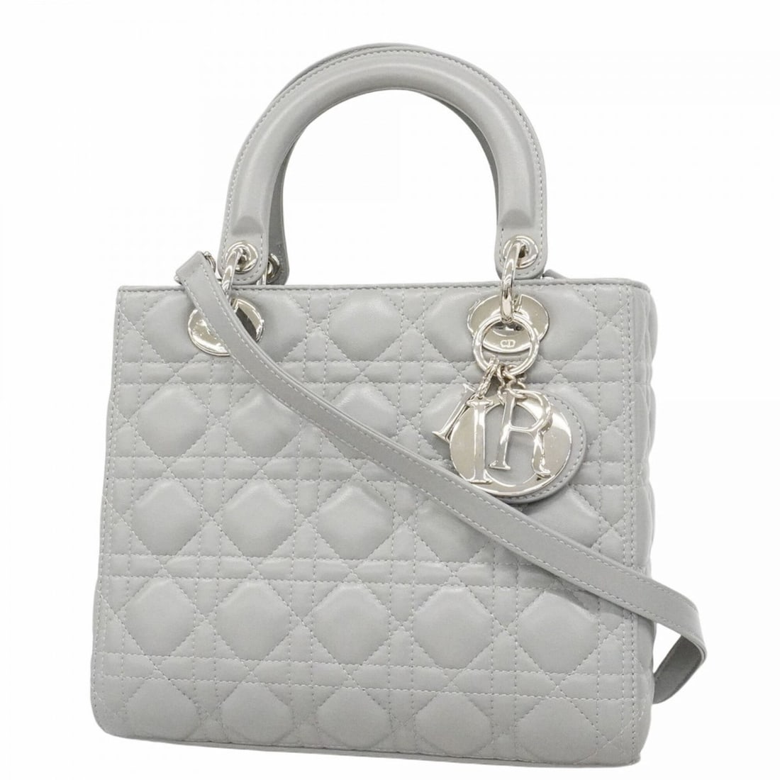 Christian Dior handbag, Cannage Lady Dior, leather, gray, 2-way bag for women.: --- Catalog ---Category: SizeSize (HxWxD): 20cm x 23.5cm x 9.5cm / 7.87'' x 9.25'' x 3.74''Category: DesignType: HandbagColor: GrayGender: WomenMaterial: Leather Hardware Color: SilverCategory: Genera