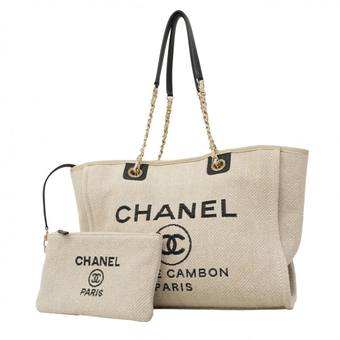 Chanel Deauville Tote Bag, Canvas, Gray, Black, Champagne, Women's (1 of 9)