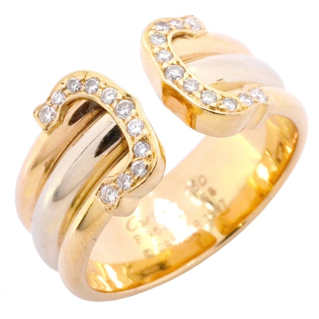 Cartier Ring 2C 18K Yellow Gold (KYG), White (18KWG), Pink (18KPG), Diamond, Size #58, Men's: --- Catalog ---Category: SizeUS Size: 9Brand Size: 58Category: DesignType: Band ringStone: DiamondGender: MenMaterial: Pink gold (18K), White gold (18K), Yellow gold (18K)Category: GeneralBrand: Carti