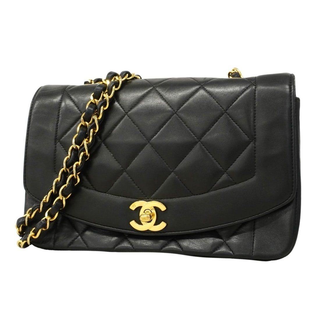 Chanel Diana Chain Shoulder Bag, Lambskin, Black, Women's (1 of 14)
