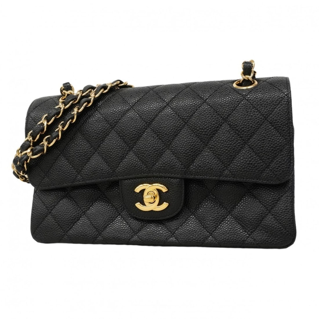 Chanel Matelassé Shoulder Bag, Double Flap, Chain, Caviar Leather, Black, Women's, P2907488 (1 of 10)