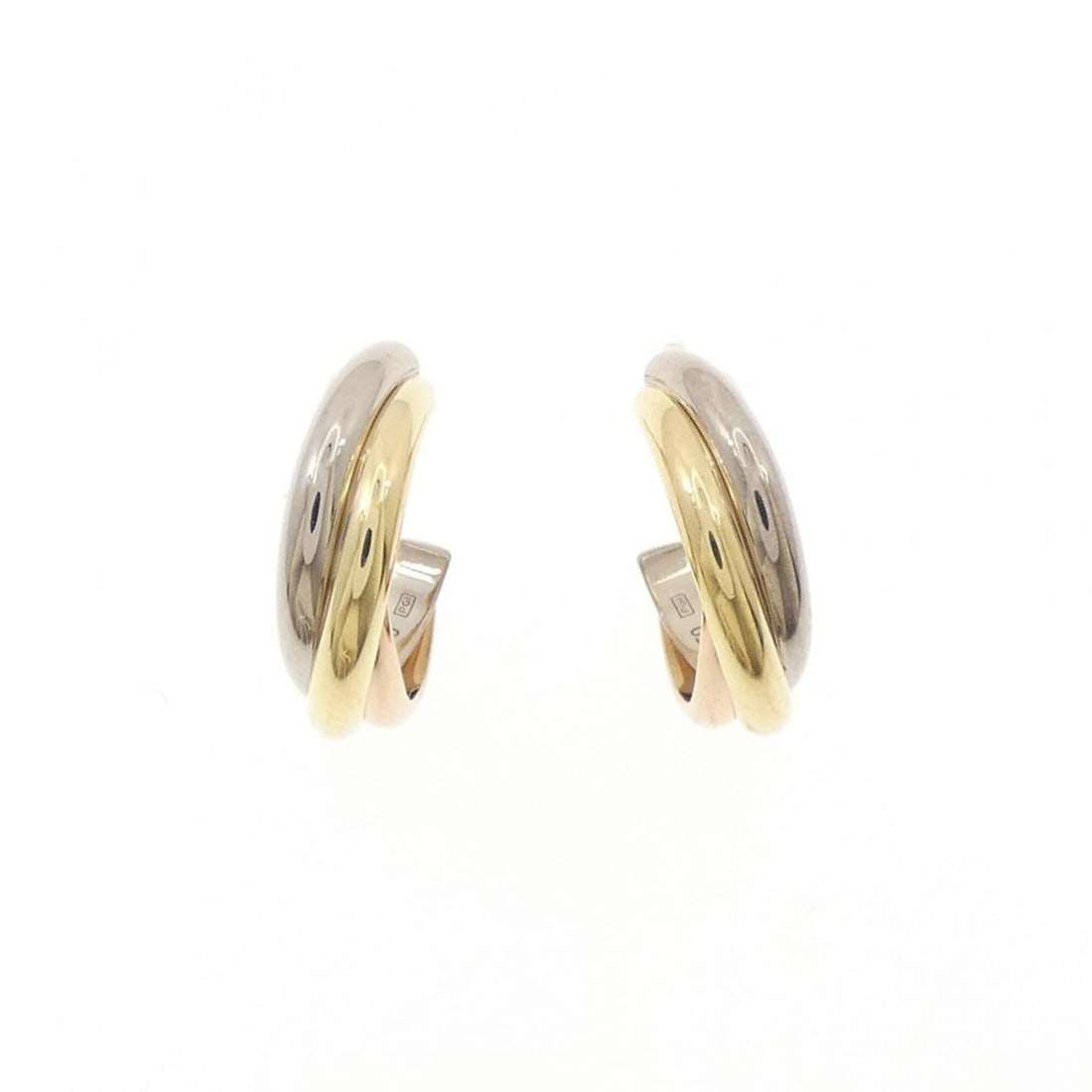 Cartier Trinity Small Earrings: --- Catalog ---Category: SizeSize (HxWxD): 12.60mm x 3.70mm / 0.50'' x 0.15''Category: DesignType: Stud earringsGender: WomenMaterial: Pink gold (18K), White gold (18K), Yellow gold (18K)Category: Gen