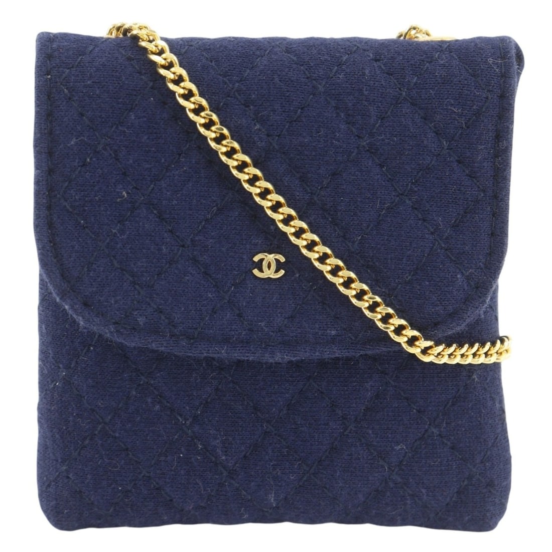 Chanel Chain Pouch, Micro Matelassé Cotton, Navy, Snap Button, Women's (1 of 17)