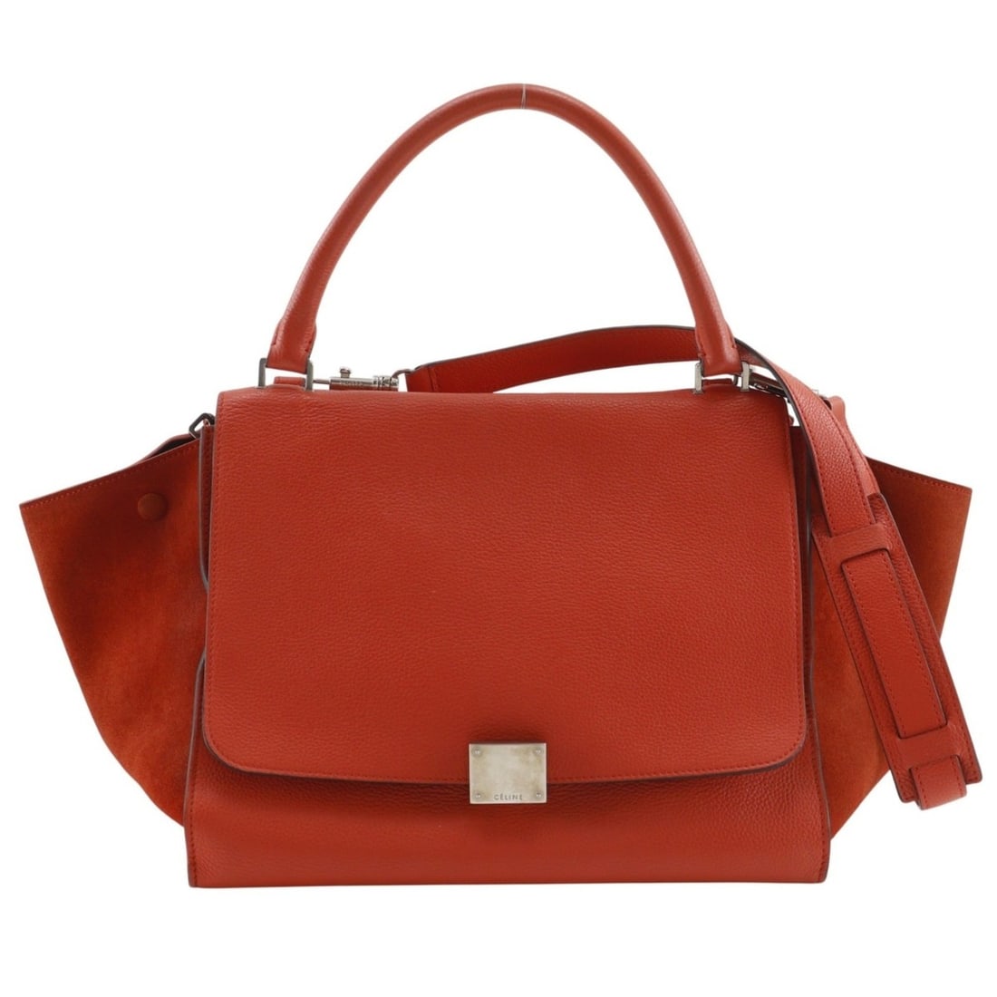 Celine Trapeze Medium Handbag 2-Way Shoulder Bag S-SN-0112 Leather Orange 2-way A5 Flap Women's: --- Catalog ---Category: SizeSize (HxWxD): 23cm x 30cm x 18cm / 9.05'' x 11.81'' x 7.08''Category: DesignType: HandbagColor: OrangeGender: WomenMaterial: Leather Category: GeneralMPN: S-SN-0112Brand: 