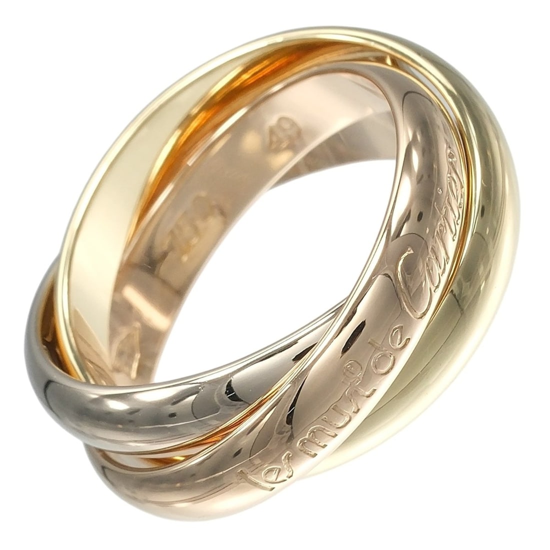 Cartier Trinity Ring, Size 8, 3.5mm Band, 18K Gold (YG, PG, WG), Approx. 8g.: --- Catalog ---Category: SizeUS Size: 5Brand Size: 49Category: DesignType: Band ringGender: WomenMaterial: Pink gold (18K), White gold (18K), Yellow gold (18K)Category: GeneralBrand: Cartier--- Item L