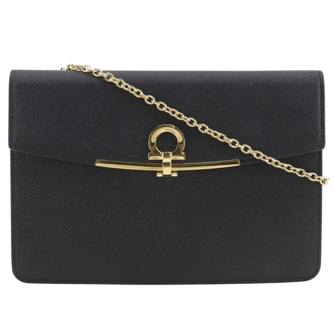Salvatore Ferragamo Gancini Shoulder Bag, Chain 2-Way Clutch, Leather, Black, Flap, Women's: --- Catalog ---Category: SizeSize (HxWxD): 16cm x 22cm x 3cm / 6.29'' x 8.66'' x 1.18''Category: DesignType: Shoulder bagColor: BlackGender: WomenMaterial: Leather Category: GeneralBrand: Salvatore Fe