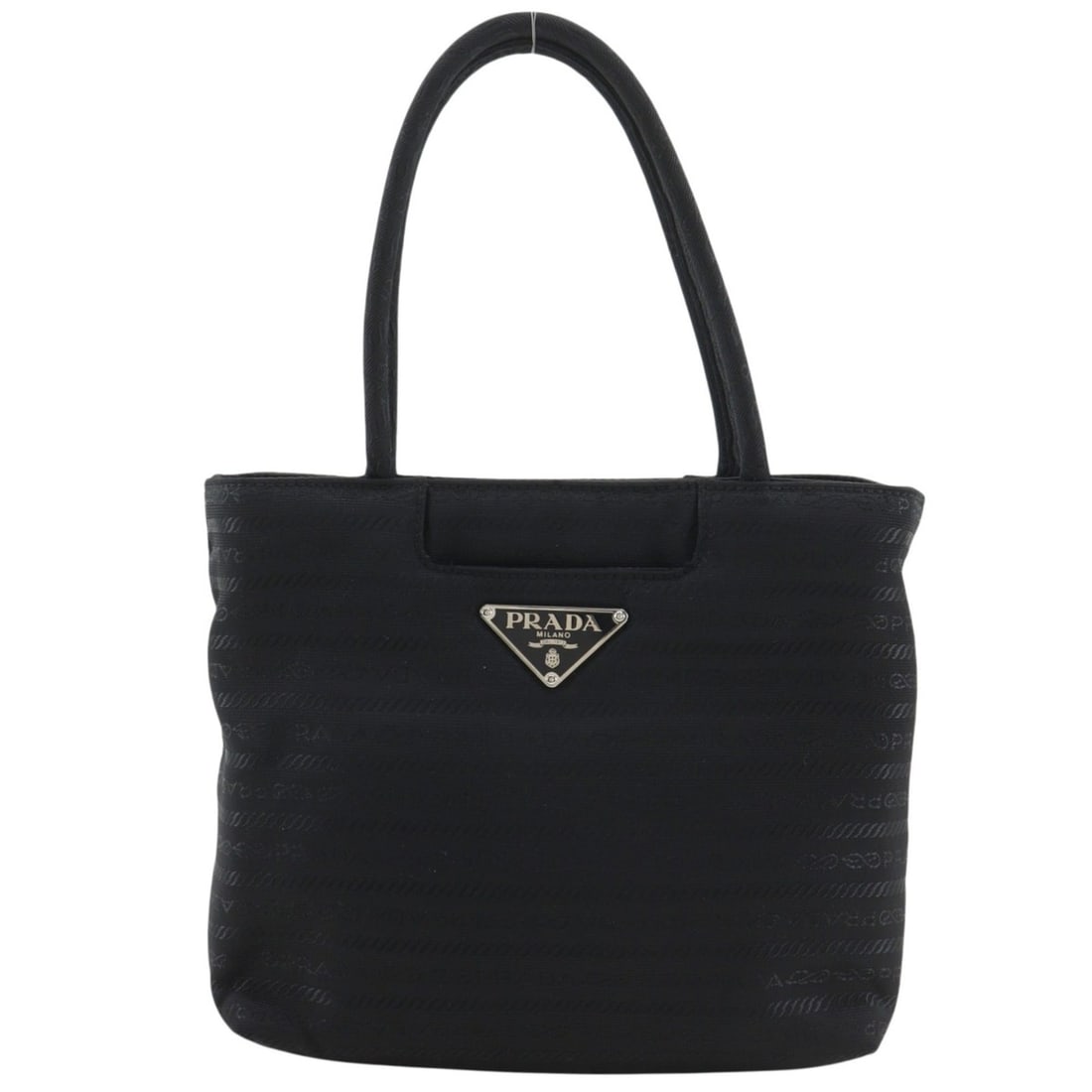 Prada logo handbag, nylon, black, women's.: --- Catalog ---Category: SizeSize (HxWxD): 17cm x 19cm x 8cm / 6.69'' x 7.48'' x 3.14''Category: DesignType: HandbagColor: BlackGender: WomenMaterial: Nylon Category: GeneralBrand: Prada--- Item List 