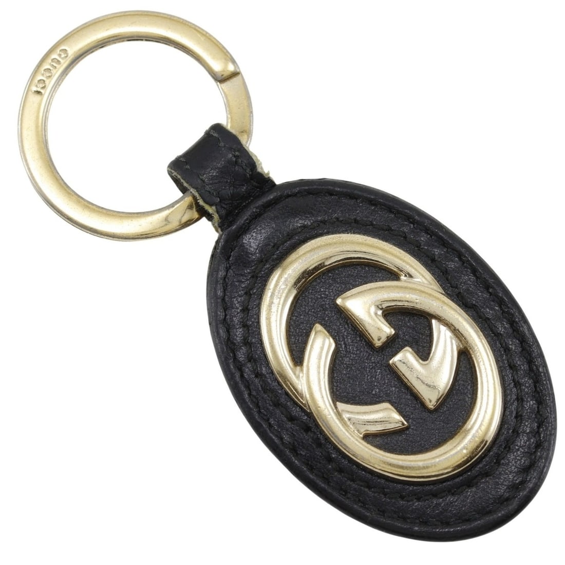 Gucci Interlocking G Keychain Keyring Leather x Gold Plated Black Unisex: --- Catalog ---Category: SizeSize (HxWxD): 9.5cm x 4cm x 8.00mm / 3.74'' x 1.57'' x 0.31''Category: DesignType: KeyringColor: BlackGender: Men,WomenMaterial: LeatherCategory: GeneralBrand: Gucci--- It