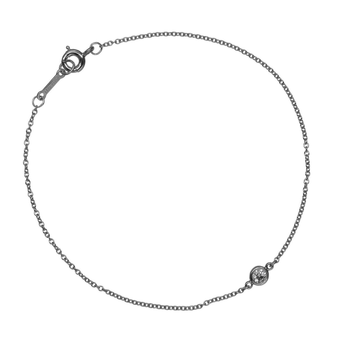 Tiffany & Co. By the Yard Bracelet, 4mm wide pendant, Pt950 platinum, diamond, approx. 1.2g.: --- Catalog ---Category: SizeLength: 17.5cm / 6.88''Category: DesignType: Charm braceletStone: DiamondGender: WomenMaterial: Platinum 950Category: GeneralBrand: Tiffany--- Item List ---Section: Condit