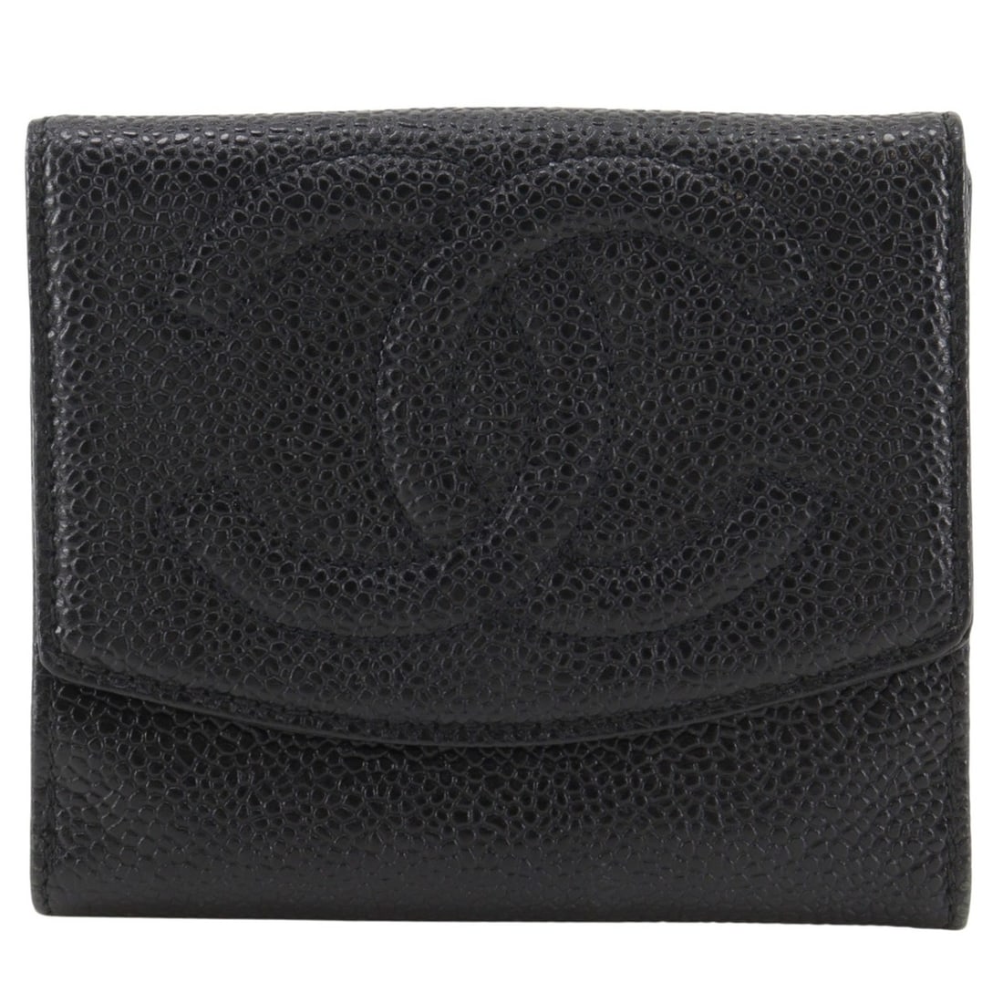 Chanel Coco Mark Bi-fold Wallet, Caviar Leather, Black, Snap Button, Women's (1 of 17)