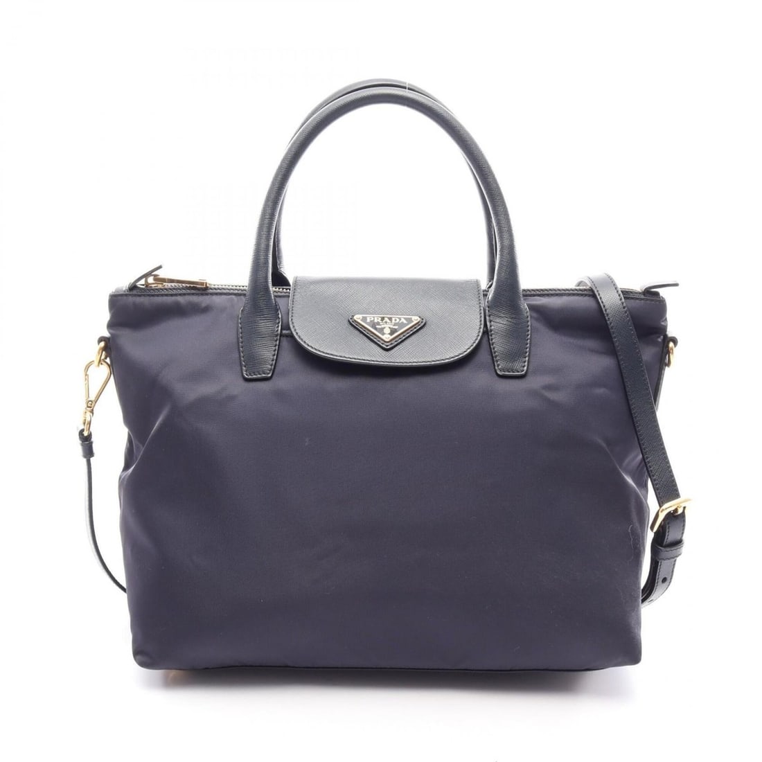 Prada TESSUTO + SAFFI 2-Way Handbag, Nylon & Saffiano Leather, Women's, Navy (BN2106): --- Catalog ---Category: SizeSize (HxWxD): 24cm x 30cm x 17.5cm / 9.44'' x 11.81'' x 6.88''Category: DesignType: HandbagColor: NavyGender: WomenMaterial: Nylon , Saffiano triangle Category: GeneralMPN