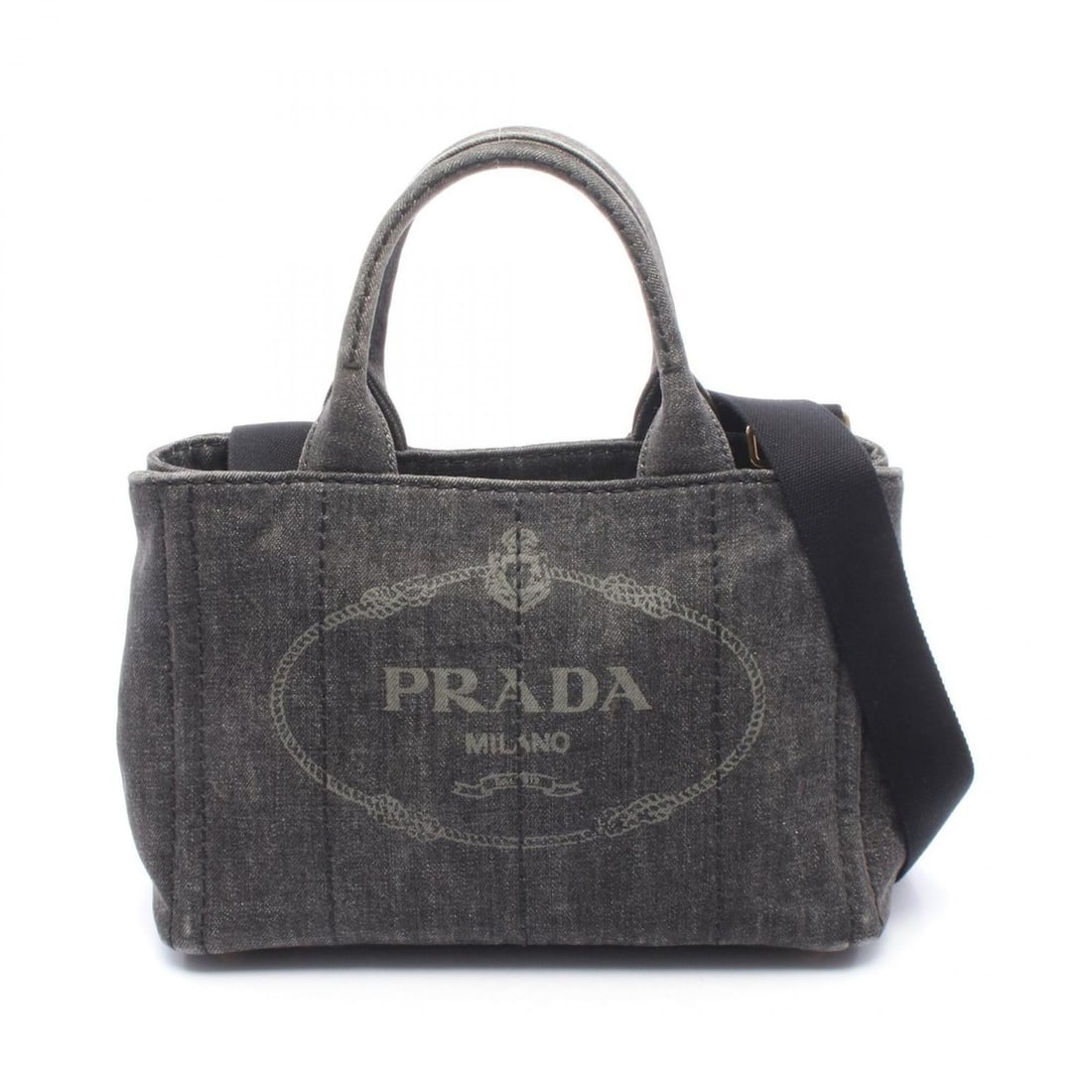 Prada DENIM CANAPA 2-Way Tote Bag/Handbag, Denim, Women's, Black: --- Catalog ---Category: SizeSize (HxWxD): 19cm x 28.5cm x 15cm / 7.48'' x 11.22'' x 5.9''Category: DesignType: Handbag, Tote bagColor: BlackGender: WomenMaterial: Denim Category: GeneralBrand: Prada-
