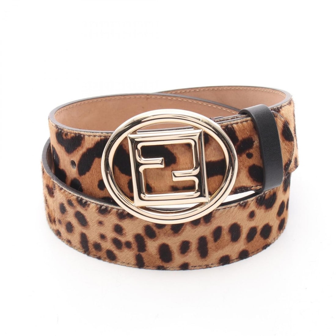 Fendi FF Logo Buckle Leopard Print Belt with Gold Hardware, Leather, Women's, Beige/Brown, 8C0411 (1 of 10)