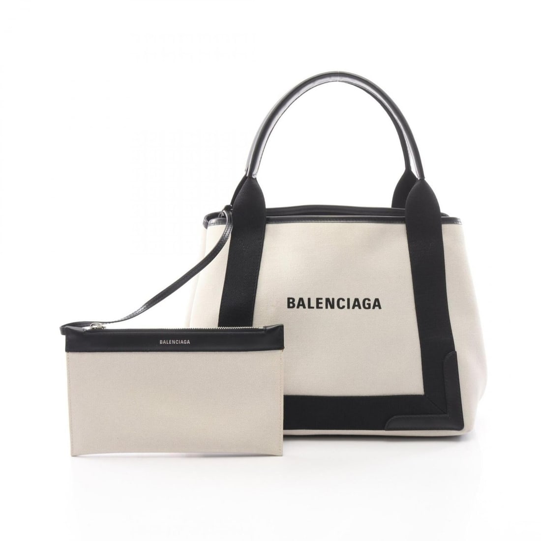 Balenciaga Navy Cabas S Tote Bag Handbag Canvas Leather Women's Ivory/Black 3399332: --- Catalog ---Category: SizeSize (HxWxD): 22cm x 30cm x 18cm / 8.66'' x 11.81'' x 7.08''Category: DesignType: Handbag, Pouch, Tote bagColor: Black, IvoryGender: WomenMaterial: Canvas , Leather Catego
