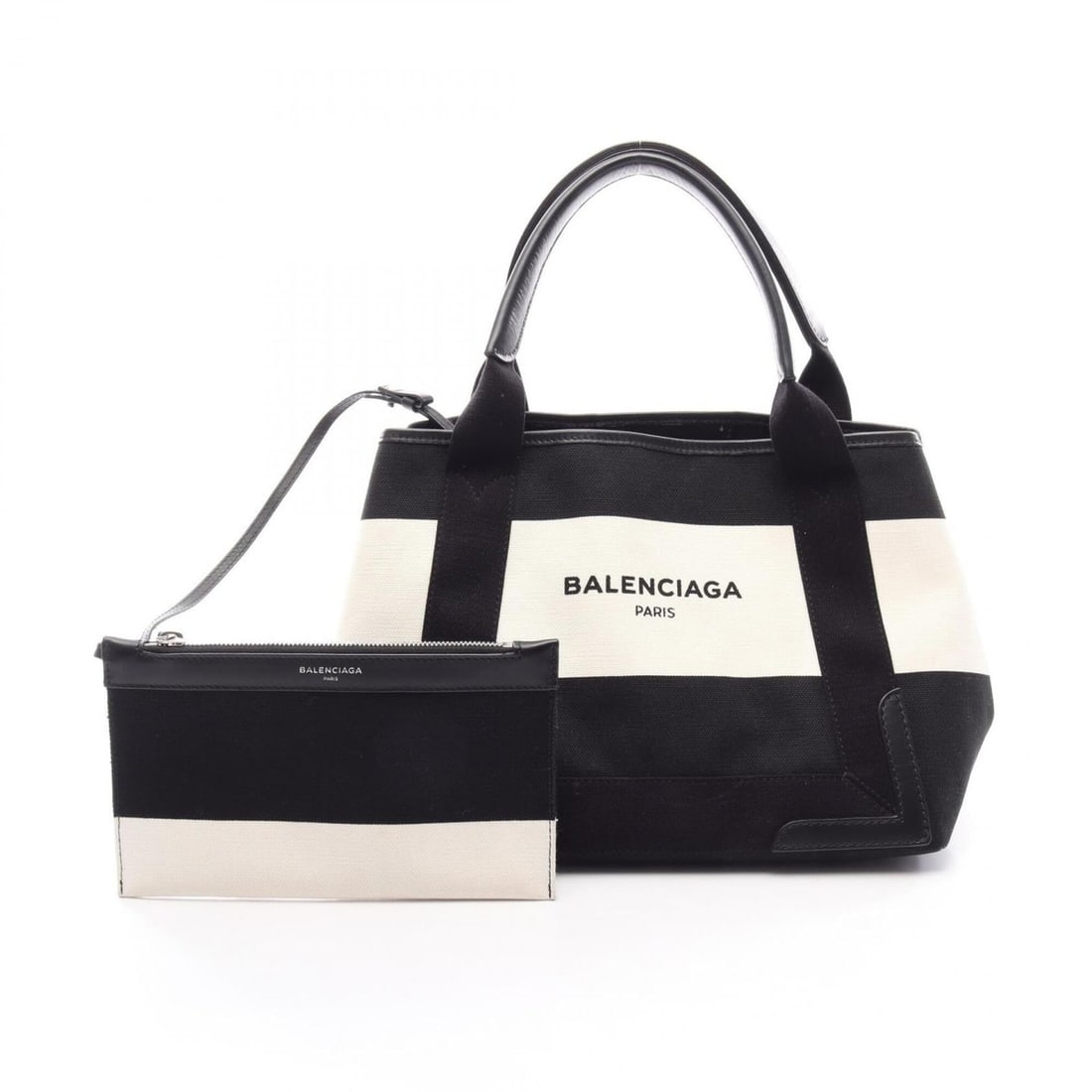 Balenciaga NAVY CABAS S Navy Cabas 2-Way Tote Bag/Handbag, Canvas and Leather, Women's, White/Black, (1 of 16)