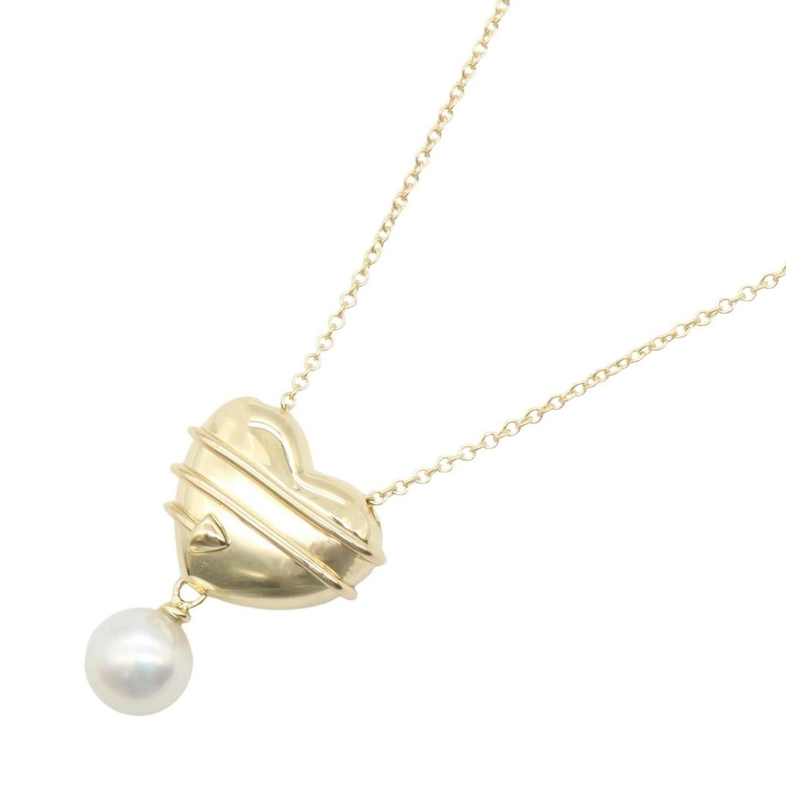 Tiffany & Co. Heart Arrow Pearl Necklace, 18K (Yellow Gold), Pearl, Women's, Gold/White Tones: --- Catalog ---Category: SizePendant Size: 21mm x 15mm / 0.82'' x 0.59''Neck Circumference: 41 cm / 16.14''Category: DesignColor: Gold, WhiteGender: WomenMaterial: Yellow gold (18K)Necklace Type: Neck