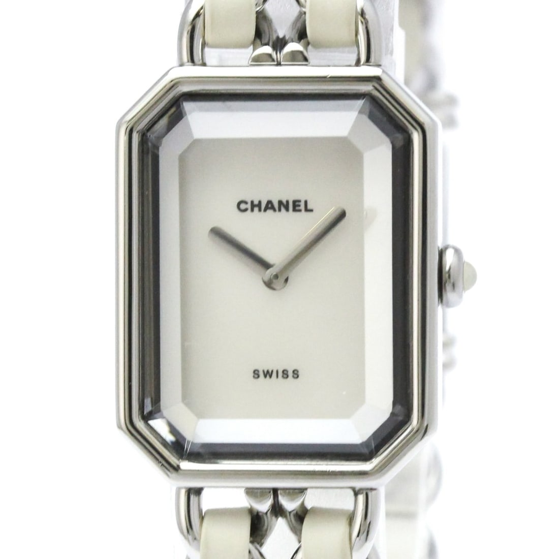 CHANEL Premiere Size M MOP Steel Quartz Ladies Watch H1639 Polished: --- Catalog ---Category: SizeCase Diameter: 20mm / 0.79''Category: DesignType: WristwatchStyle: Dress/FormalGender: WomenColor (Dial): White shellMaterial (Band): Leather, Stainless steelMaterial (Cas