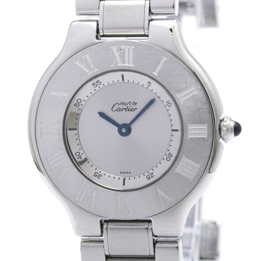 CARTIER Must 21 Stainless Steel Quartz Mens Watch W10110T2 Polished: --- Catalog ---Category: SizeCase Diameter: 31mm / 1.22''Category: DesignType: WristwatchStyle: Dress/FormalGender: MenColor (Dial): SilverMaterial (Band): Stainless steelMaterial (Case): Stainless st
