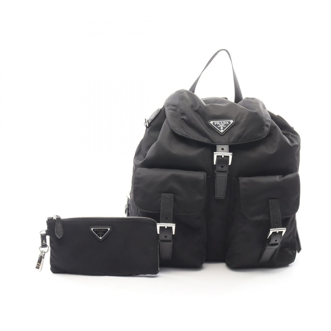 Prada VELA Backpack/Handbag, Nylon & Saffiano Leather, Women's, Black, 1BZ811RV44: --- Catalog ---Category: SizeSize (HxWxD): 31cm x 30cm x 15cm / 12.2'' x 11.81'' x 5.9''Category: DesignType: BackpackColor: BlackGender: WomenMaterial: Nylon , Saffiano triangle Category: GeneralMPN: