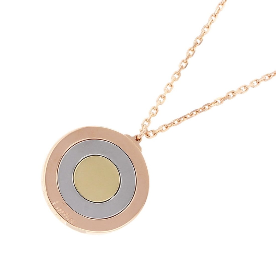 Cartier Necklace Round Trinity 18KPG 18KKYG 18KWG B7013200 Pendant Pink Gold Yellow White: --- Catalog ---Category: SizeWeight: 16.9g / 0.59oz.Diameter: 22mm / 0.86''Neck Circumference: 41 cm / 16.14''Category: DesignGender: WomenMaterial: Pink gold (18K), White gold (18K), Yellow gold (18K