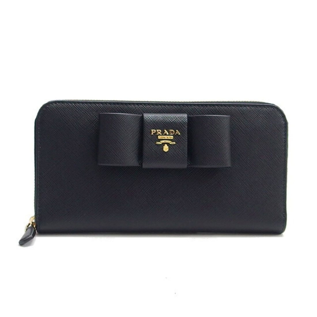 Prada Saffiano Ribbon Round Long Wallet, Black, 1ML506: --- Catalog ---Category: SizeSize (HxWxD): 10.5cm x 20cm x 4cm / 4.13'' x 7.87'' x 1.57''Category: DesignType: Long wallet (bi-fold)Color: Black, NeroGender: WomenMaterial: Leather Leather/Fur Type: