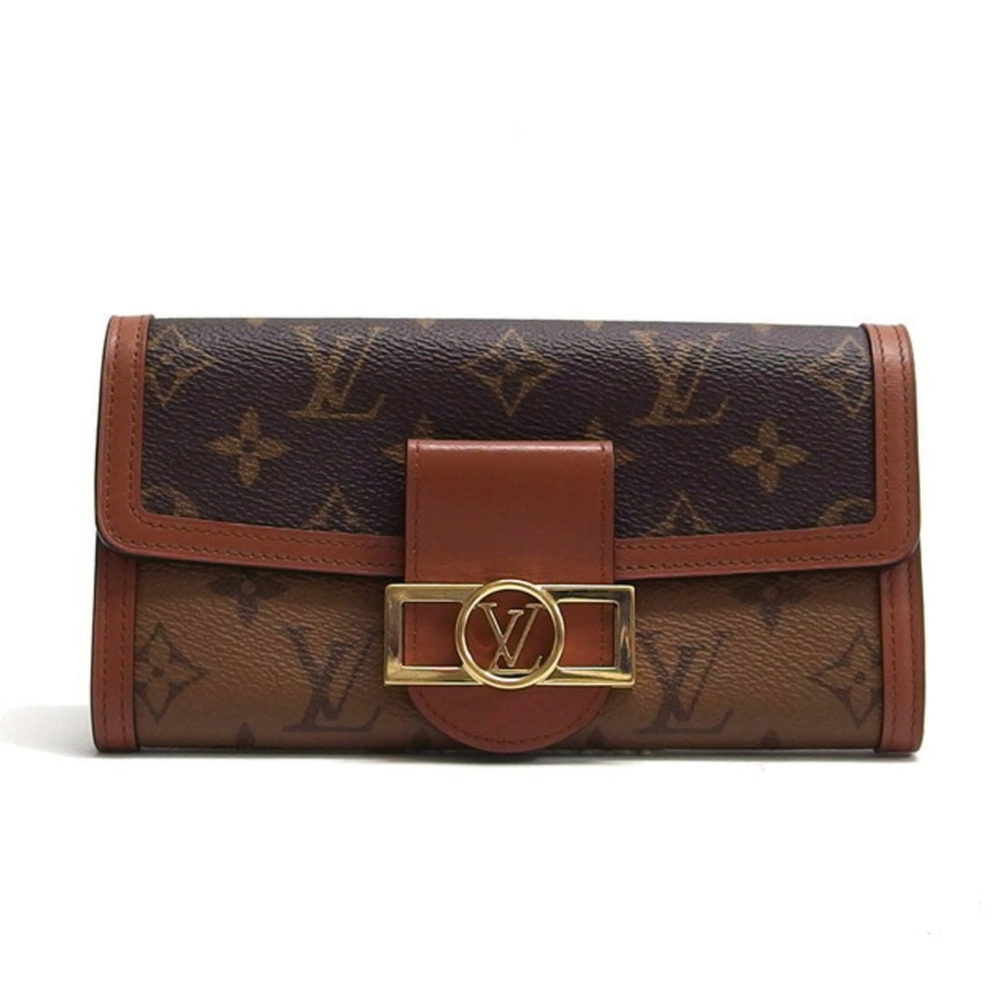 Louis Vuitton Monogram Reverse Portefeuille Sarah Dauphine Flap Long Wallet: --- Catalog ---Category: SizeSize (HxWxD): 10.5cm x 19cm x 3.5cm / 4.13'' x 7.48'' x 1.37''Category: DesignType: Wallet (bi-fold)Color: BrownGender: WomenMaterial: Monogram Reverse , Canvas , Leather 