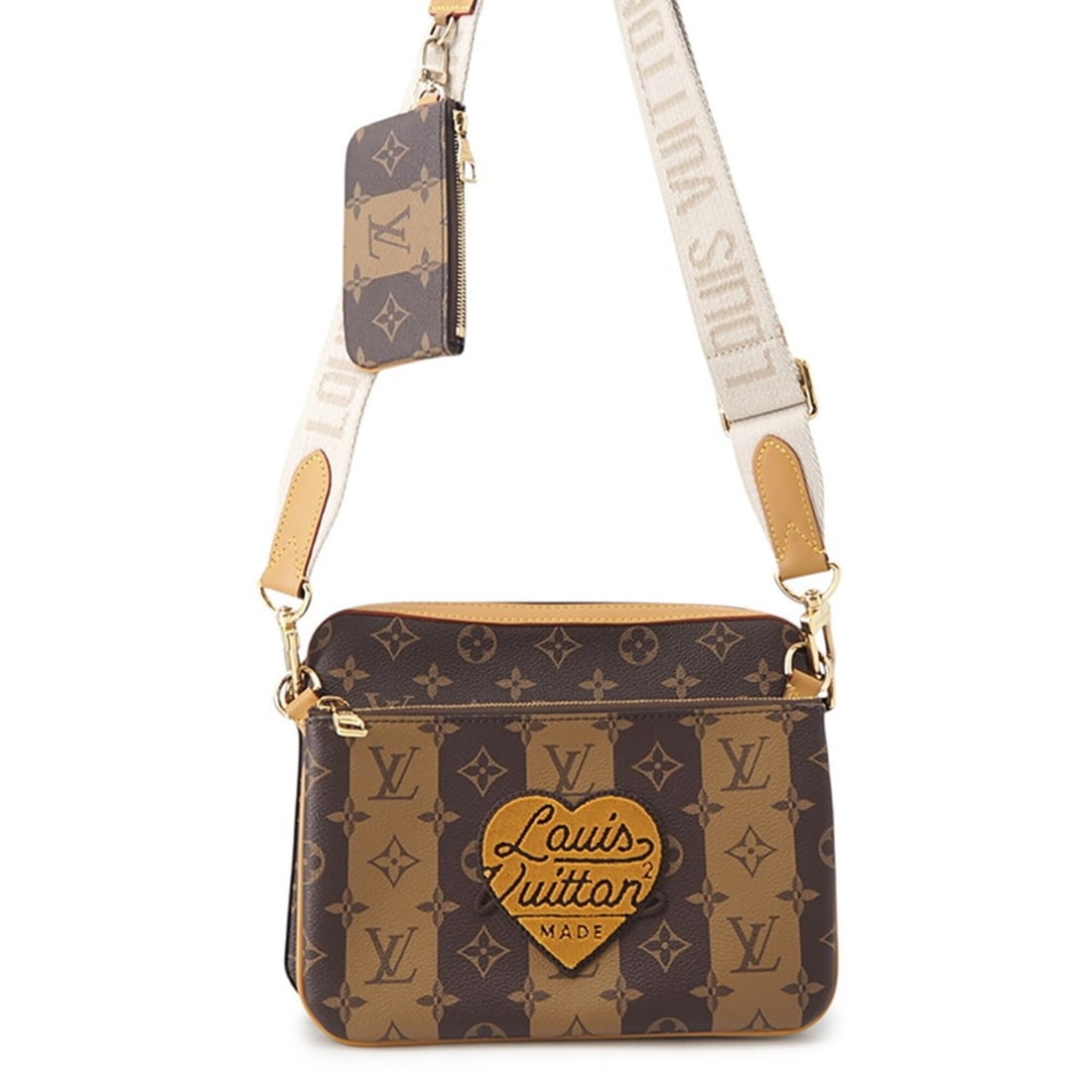 Louis Vuitton Shoulder Bag Monogram Stripe LV Squared Trio M45965 Handbag NIGO Collaboration Men's: --- Catalog ---Category: SizeWeight: 660g / 1.45lb.Size (HxWxD): 19cm x 25cm x 4.5cm / 7.48'' x 9.84'' x 1.77''Strap Length: 100cm - 144cm / 39.36'' - 56.69''Category: DesignType: Shoulder bagColor: