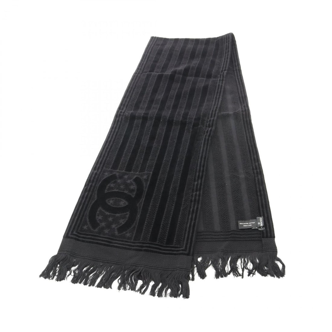 Chanel Coco Mark Pile Scarf, Cotton, Women's, Black: --- Catalog ---Category: SizeSize (LxW): 1.94m x 31cm / 76.37'' x 12.2''Category: DesignType: StoleColor: BlackGender: WomenMaterial: Cotton Category: GeneralBrand: Chanel--- Item List ---Section: Con