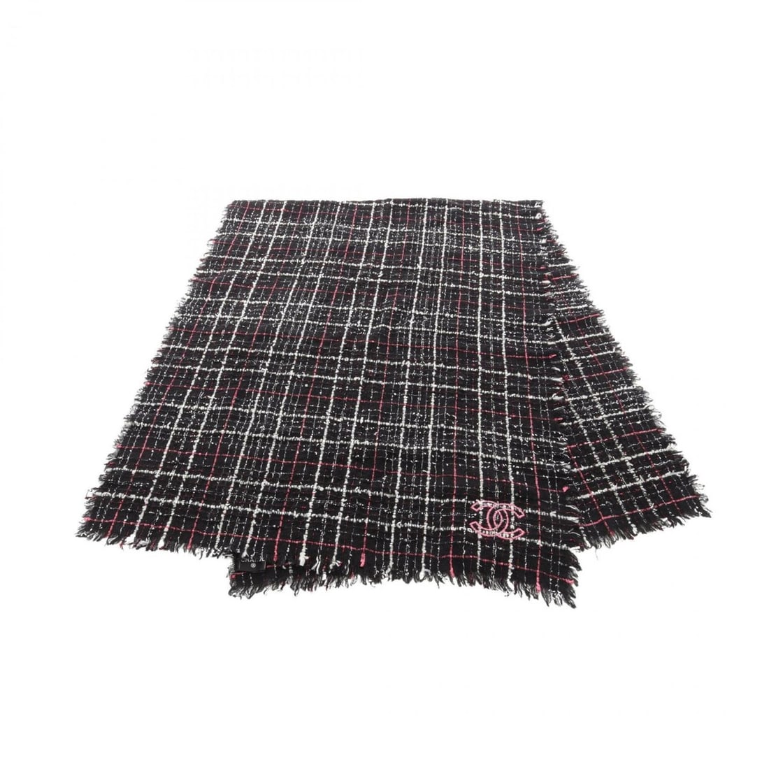 Chanel Coco Mark Tweed Stole, Clothing, Wool, Cotton, Cashmere, Women's, Black, White, Pink (1 of 8)