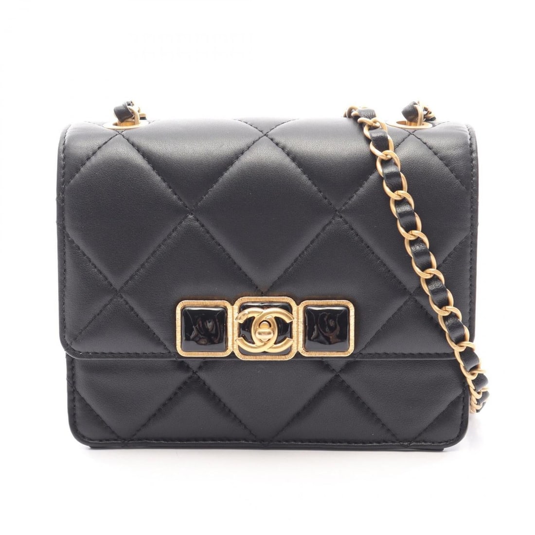 Chanel Matelassé Mini Shoulder Bag/Handbag, Lambskin Leather, Women's, Black: --- Catalog ---Category: SizeSize (HxWxD): 14cm x 17cm / 5.51'' x 6.69''Category: DesignType: Handbag, Shoulder bagColor: BlackGender: WomenMaterial: Leather Leather/Fur Type: LambskinCategory: Genera
