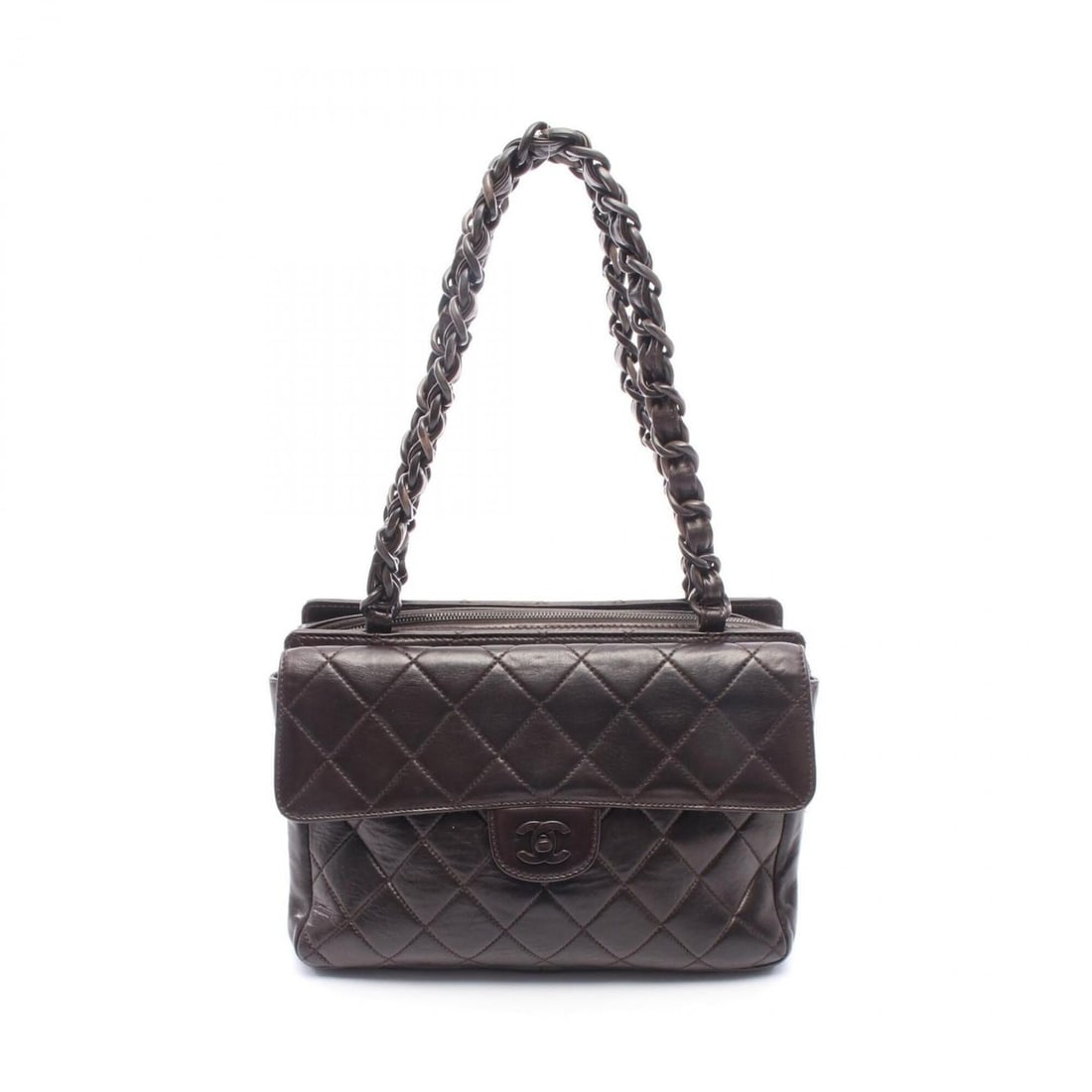 Chanel Matelassé Chain Tote Bag/Handbag, Lambskin Leather, Women's, Brown: --- Catalog ---Category: SizeSize (HxWxD): 19cm x 28cm / 7.48'' x 11.02''Category: DesignType: Handbag, Tote bagColor: BrownGender: WomenMaterial: Leather Leather/Fur Type: LambskinCategory: GeneralBr
