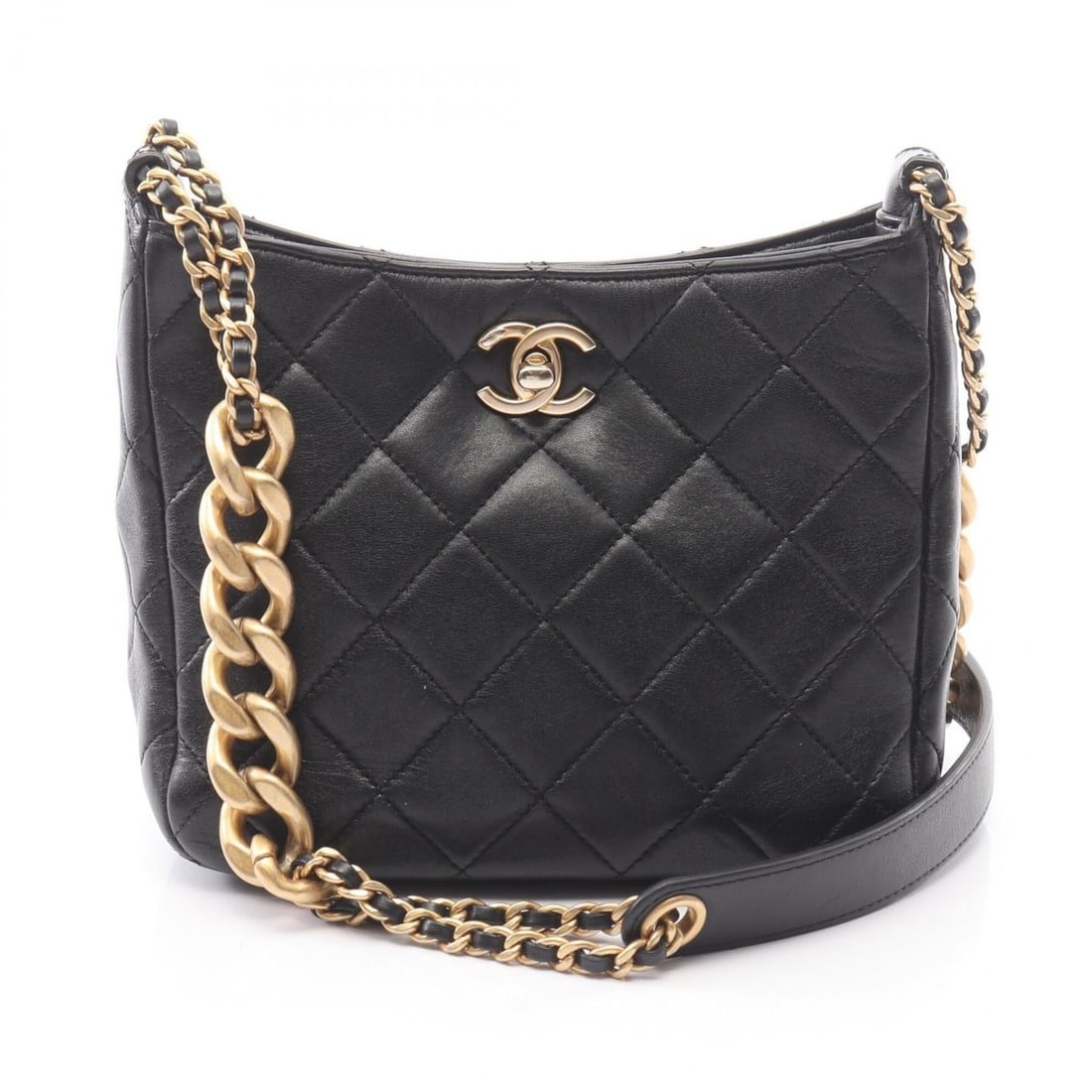 Chanel Matelassé Small Hobo Bag, Shoulder Handbag, Lambskin Leather, Women's, Black (1 of 8)