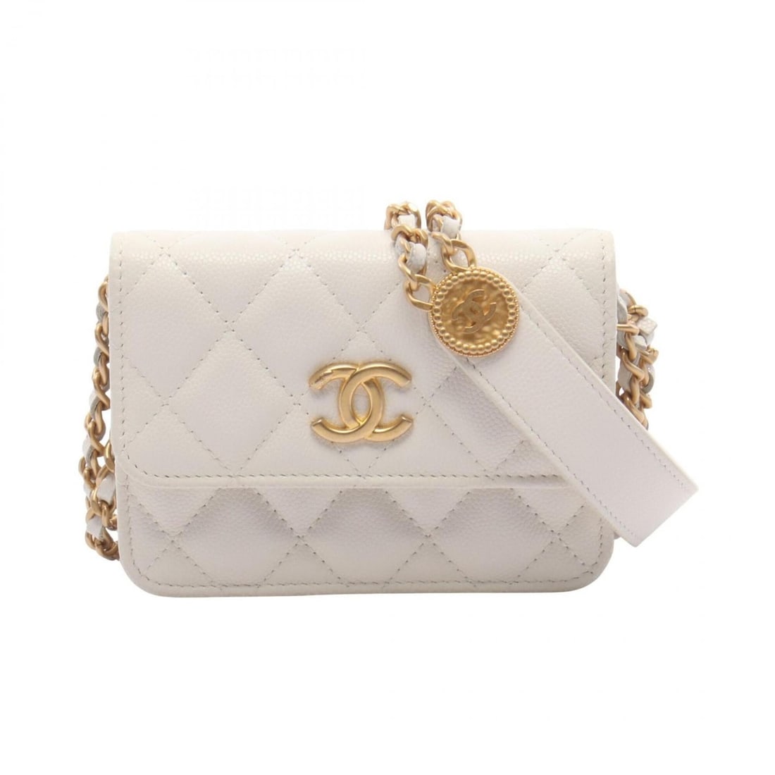 Chanel Matelassé Shoulder Bag/Handbag, Caviar Leather (Grained Calfskin), Women's, White, AP2857 (1 of 7)