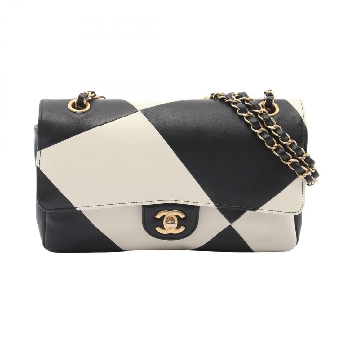Chanel Matelassé Double Flap Bicolor Shoulder Bag/Handbag, Lambskin Leather, Women's, Black/White: --- Catalog ---Category: SizeSize (HxWxD): 16cm x 25cm x 6.5cm / 6.29'' x 9.84'' x 2.55''Category: DesignType: Handbag, Shoulder bagColor: Black, WhiteGender: WomenMaterial: Leather Leather/Fur Type: 
