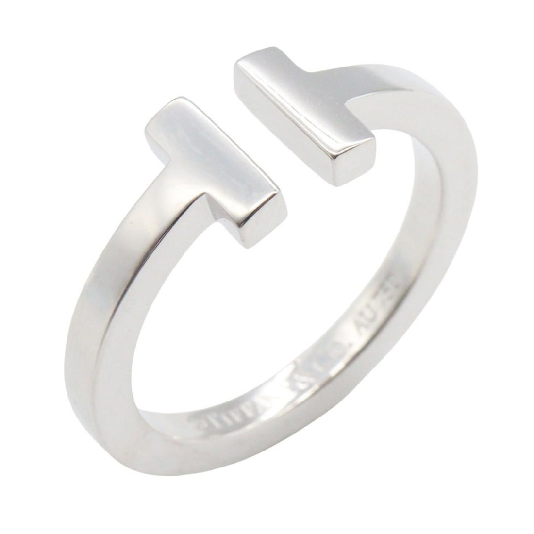 Tiffany & Co. T-Square Ring, 18K White Gold (18KWG), Silver Tone, for Men and Women: --- Catalog ---Category: SizeJP Size: 15US Size: 7.5Category: DesignType: Band ringColor: SilverGender: Men,WomenMaterial: White gold (18K)Category: GeneralBrand: Tiffany--- Item List ---Section: Cond