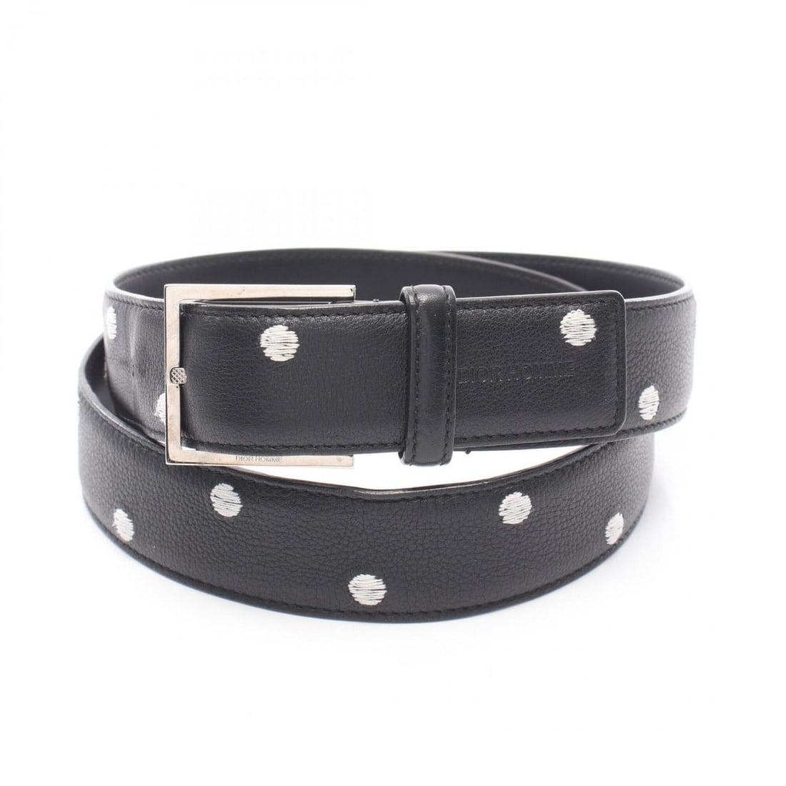 Dior Homme polka dot belt with silver hardware, leather, men's, black. (1 of 15)