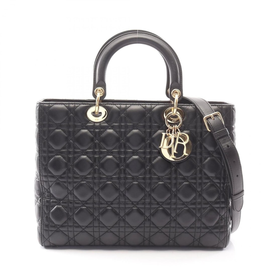 Christian Dior Dior Lady Large Cannage 2-Way Handbag, Leather, Women's, Black: --- Catalog ---Category: SizeSize (HxWxD): 25cm x 32cm x 11cm / 9.84'' x 12.59'' x 4.33''Category: DesignType: HandbagColor: BlackGender: WomenMaterial: Leather Category: GeneralBrand: Christian Dior-