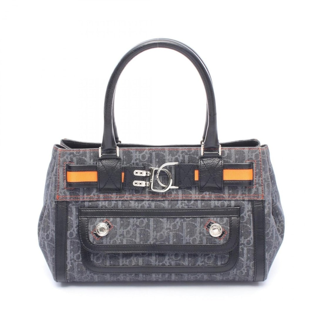 Christian Dior Dior Flightline Trotter Handbag - Denim Leather for Women Navy, Black, Orange: --- Catalog ---Category: SizeSize (HxWxD): 20cm x 30cm x 13cm / 7.87'' x 11.81'' x 5.11''Category: DesignType: HandbagColor: Black, Navy, OrangeGender: WomenMaterial: Denim , Leather Category: General