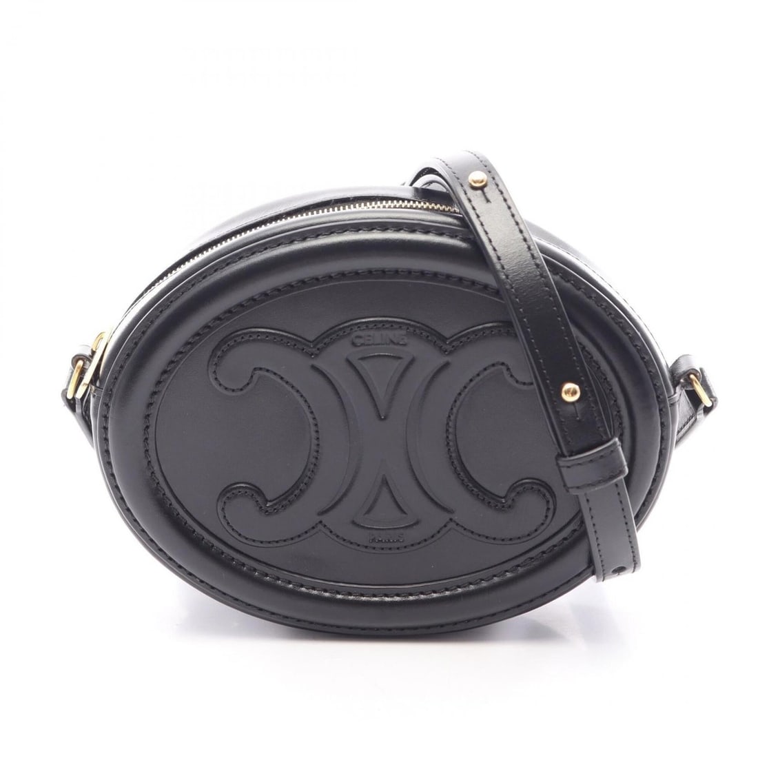 Celine Triomphe Oval Purse Cuile Shoulder Bag Handbag Leather Women's Black 10I703DPQ (1 of 17)