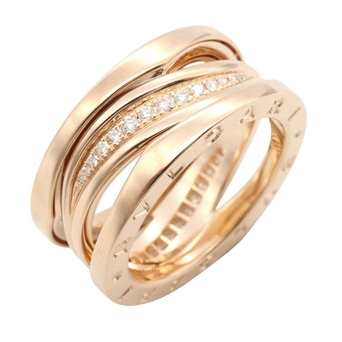Bvlgari Bulgari B.zero1 Legend Diamond Ring - 18K Pink Gold (PG) Women's Tone Clear: --- Catalog ---Category: SizeJP Size: 13US Size: 6.5Category: DesignType: Band ringColor: Clear, GoldStone: DiamondGender: WomenMaterial: Pink gold (18K)Category: GeneralBrand: Bvlgari--- Item List --