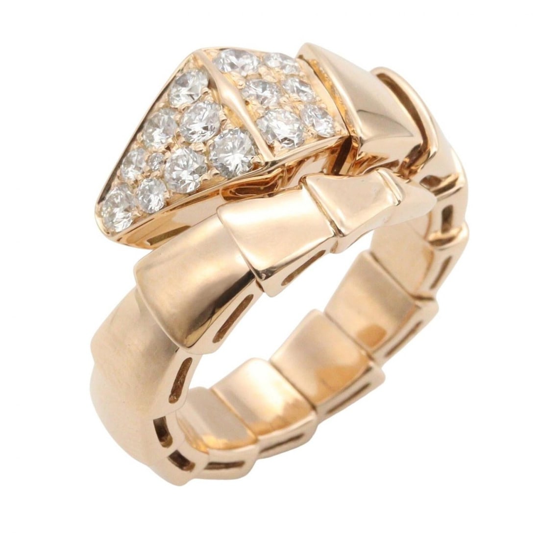 BVLGARI Serpenti Viper S Diamond Ring, 18KPG (Pink Gold), Diamond, Women's, Gold Tone, Clear 347719 (1 of 11)