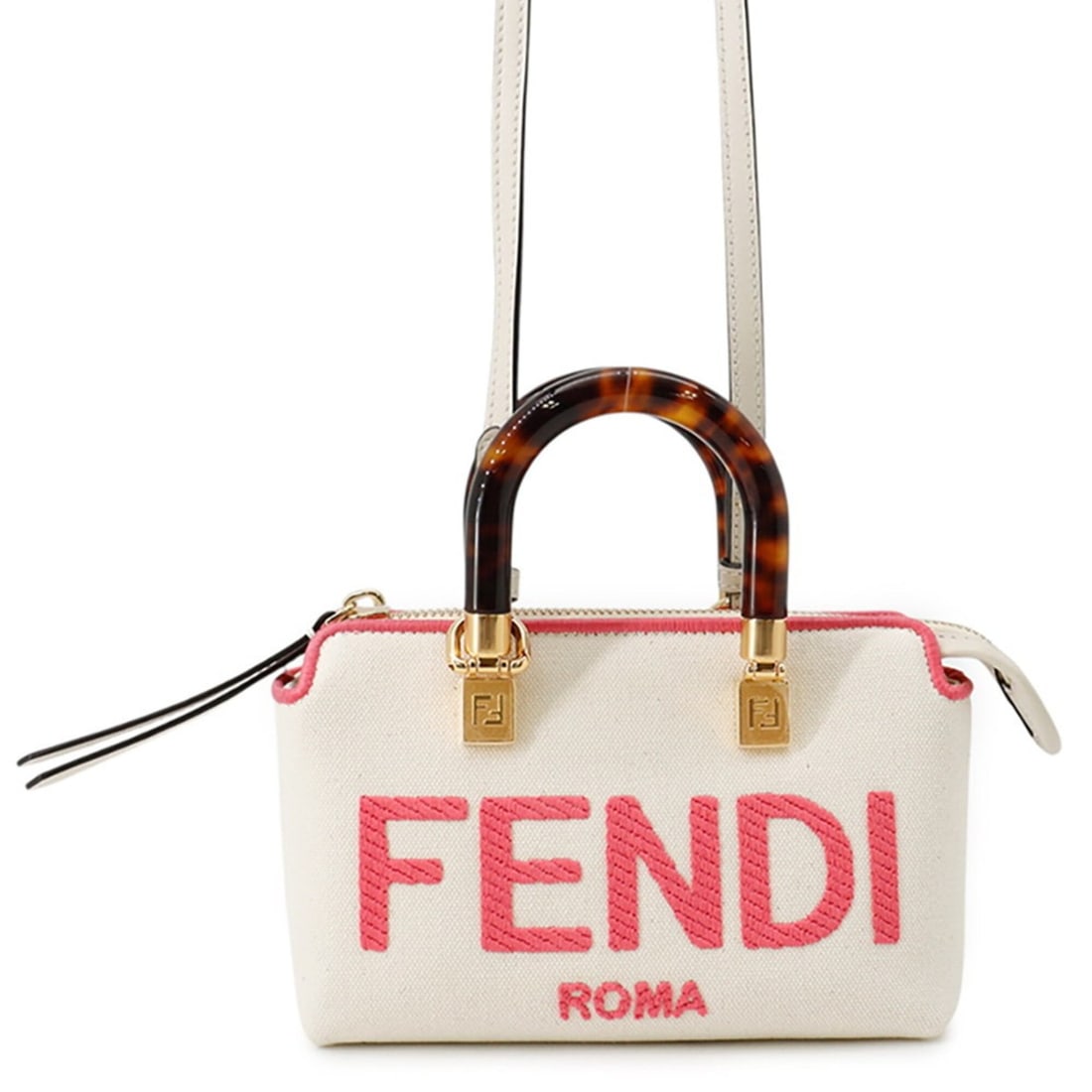 Fendi By The Way Mini 8BS067 Canvas Handbag - FENDI 2-way Shoulder Bag for Women: --- Catalog ---Category: SizeWeight: 350g / 12.34oz.Size (HxWxD): 11cm x 17.5cm x 10cm / 4.33'' x 6.88'' x 3.93''Strap Length: 125cm / 49.21''Category: DesignType: Handbag, Shoulder bagColor: Pink, Wh