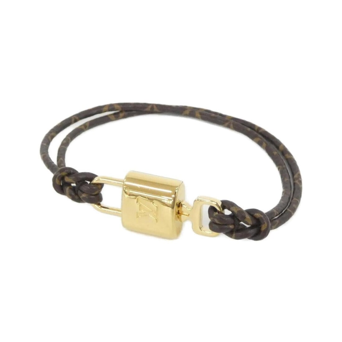Louis Vuitton Monogram Bracelet LV Padlock M8275F: --- Catalog ---Category: SizeTotal Length: 16cm / 6.29''Category: DesignType: Charm braceletColor: MarronGender: Men,WomenMaterial: CanvasCategory: GeneralLine: MonogramBrand: Louis Vuitton--- Item Li